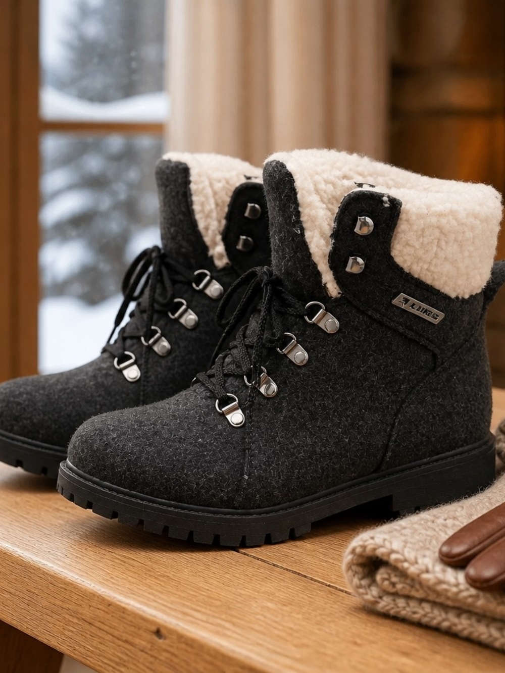 Lugz Women's Charcoal Lace-Up Faux-Sherpa Boots